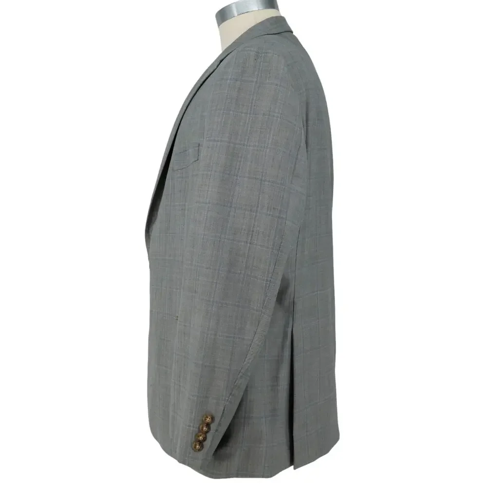 LRL Ralph Lauren Sport Coat Mens 48R Light Gray Plaid Wool Blend Blazer Jacket